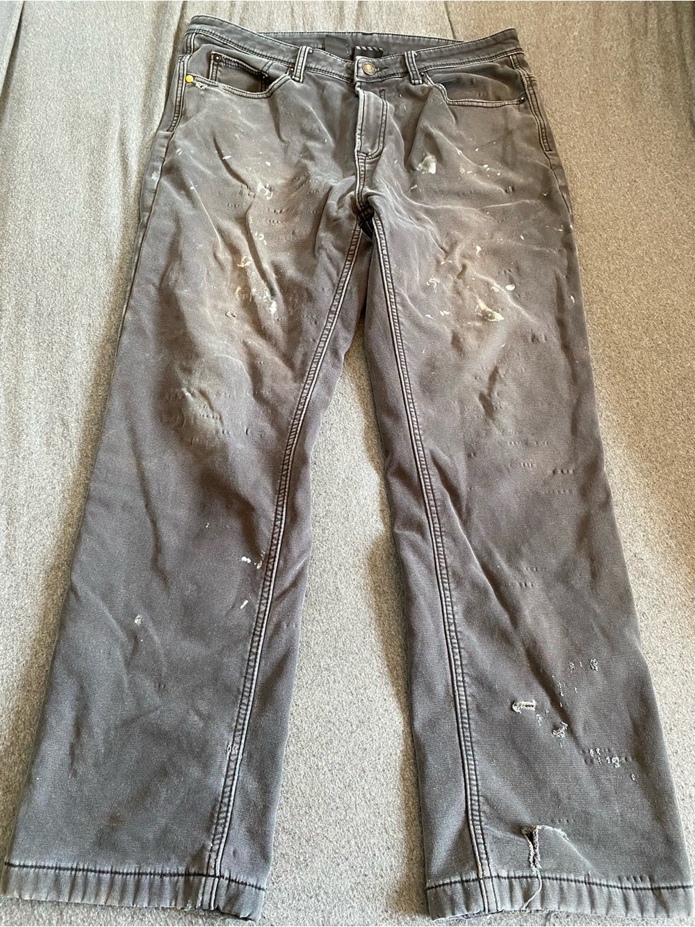 Relaxed Fit Men's Black Jeans - Distressed Style work pants with fleece lining